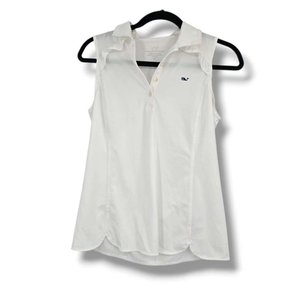Vineyard Vines Womens White Ruffle Performance Sleeveless Polo Shirt Golf Top XS